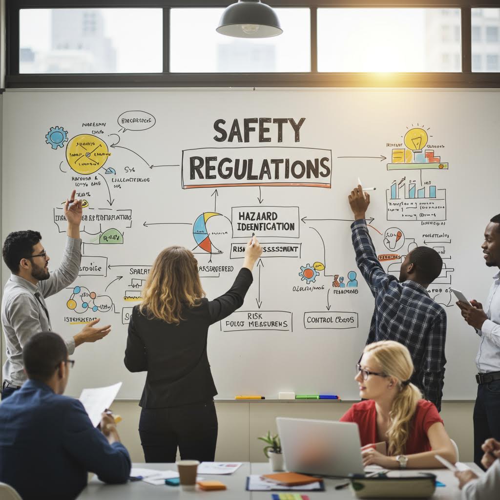 데이터와 다이어그램이 가득한 회의실 안에서 집중과 토론이 교차하며 온카스터디의 검증 정신이 스며드는 인상