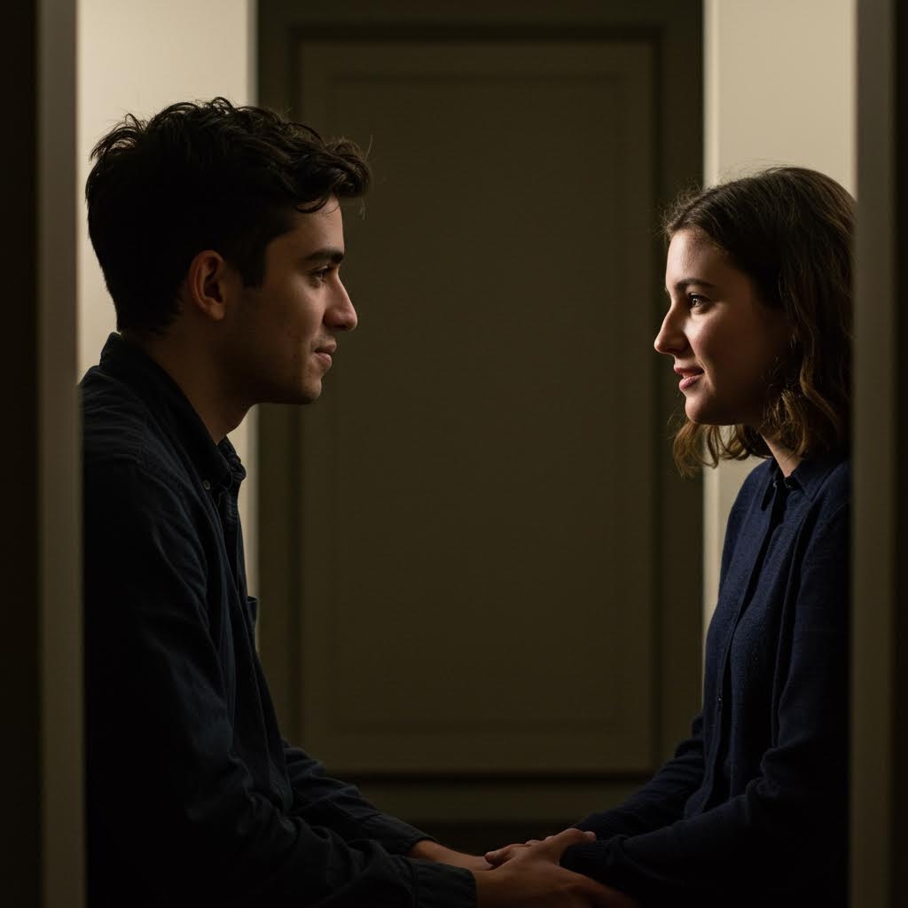 두 사람이 마주 앉아 손을 잡고 진지하게 대화를 나누는 관계 상담·정서 교류 장면