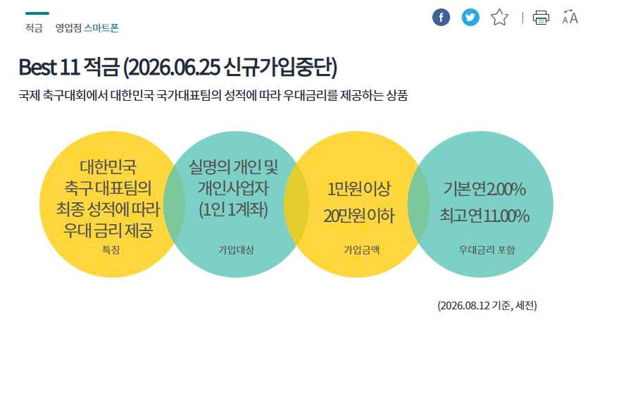 Hana Bank page stating that new applications for the Best 11 savings product ended on June 25, 2026.