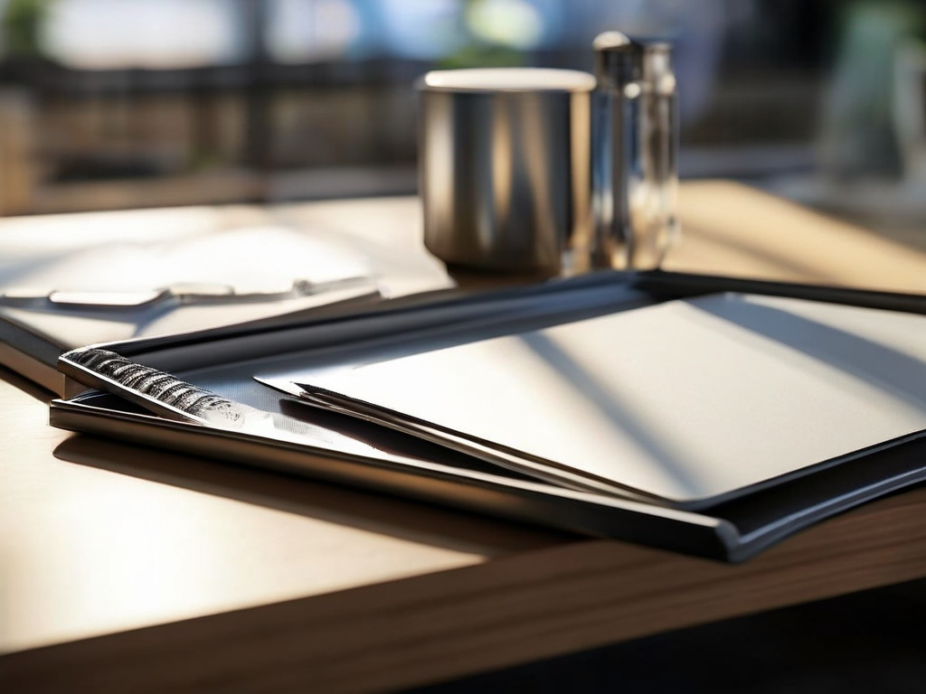 Blank divider cards and compact storage tray on brushed metal surface, organized reference collection, morning daylight.